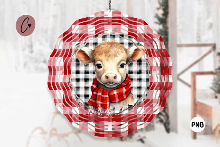 Christmas Plaid Cow Wind Spinner
