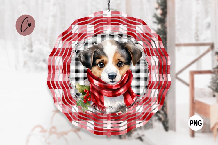 Christmas Plaid Dog Wind Spinner