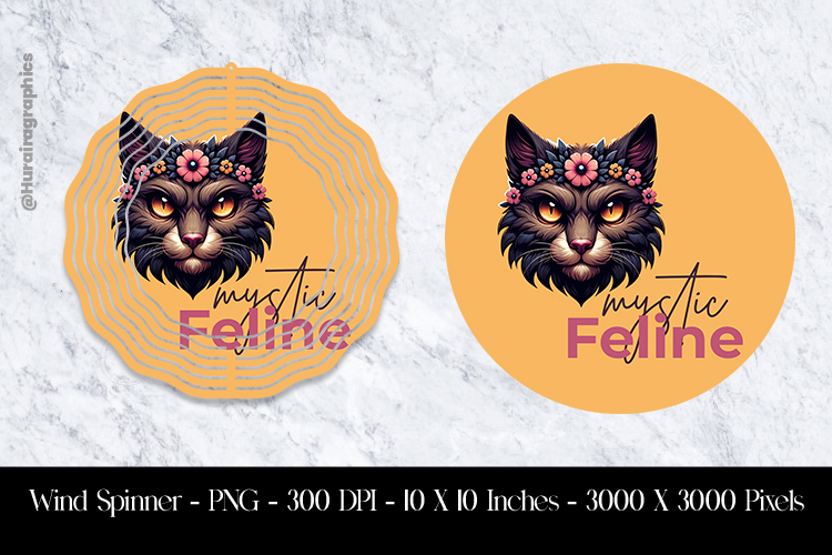 Mysic Feline Wind Spinner Sublimation Design PNG