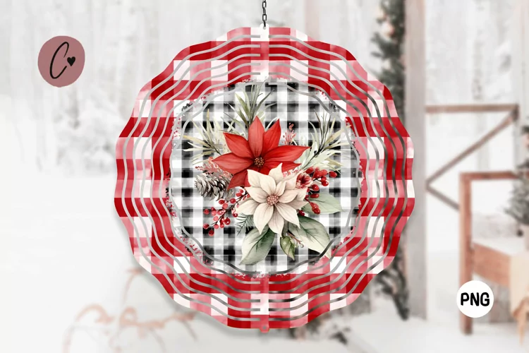 Christmas Plaid Flowers Wind Spinner