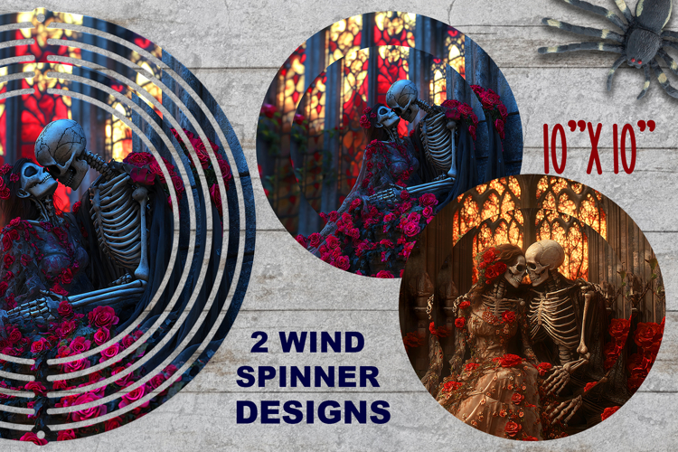 Skeleton couple wind spinner sublimation Gothic floral PNG