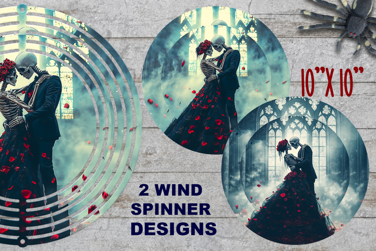 Skeleton couple wind spinner sublimation Gothic floral PNG