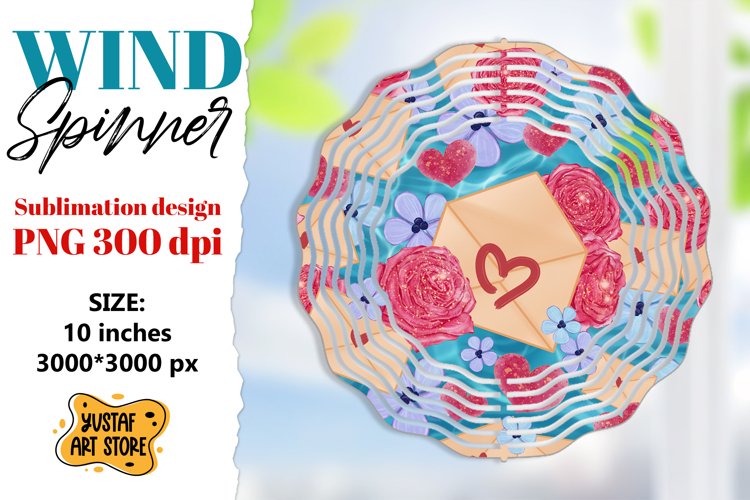 Valentine wind spinner sublimation design.Rose and envelope example image 1