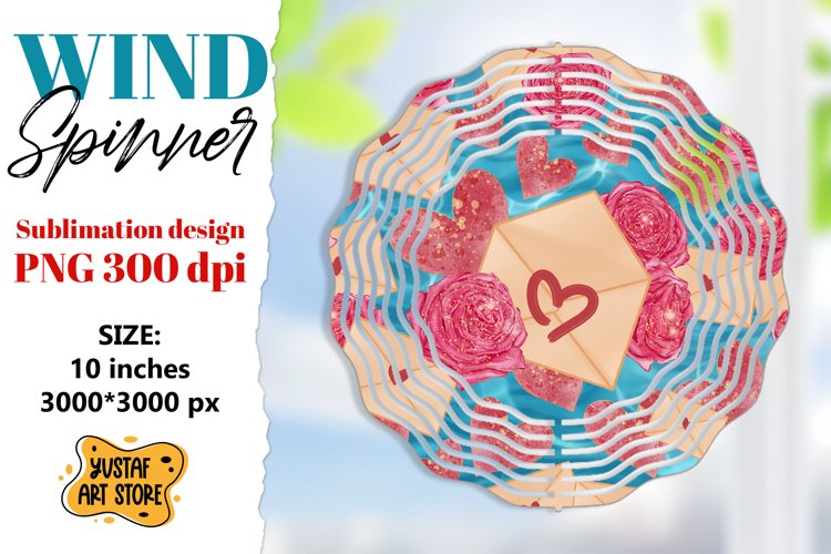 Valentine wind spinner sublimation design.Rose and envelope example image 1