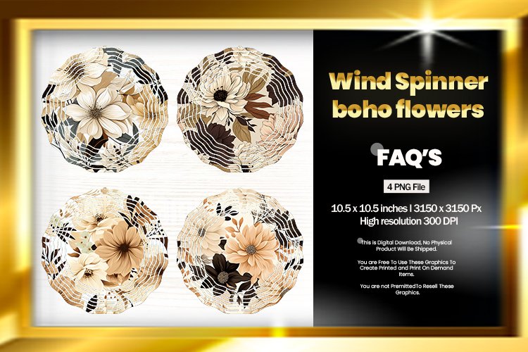 Boho flowers Wind Spinner Sublimation Design - 04 Variations