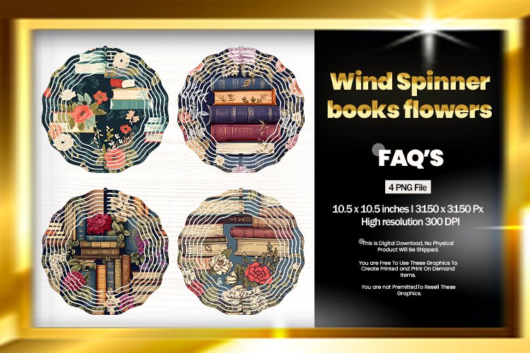 books flowers Wind Spinner Sublimation Design - 04 Variation