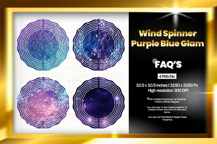 Purple Blue Glam Wind Spinner Sublimation Design
