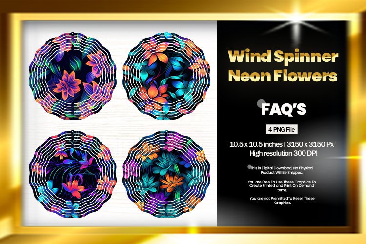 Neon Flowers Wind Spinner Sublimation Design - 04 Variations