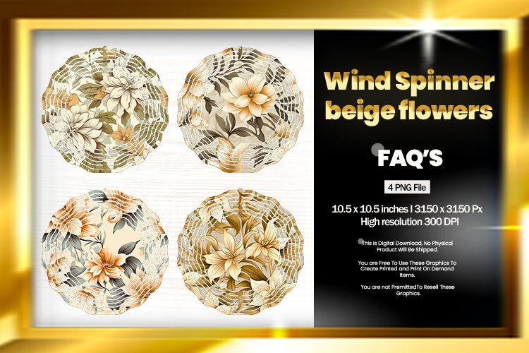 Beige flowers Wind Spinner Sublimation Design - 04 Variation