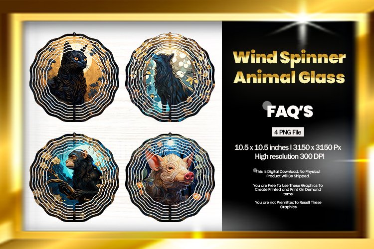Animal Glass Wind Spinner Sublimation Design - 04 Variations
