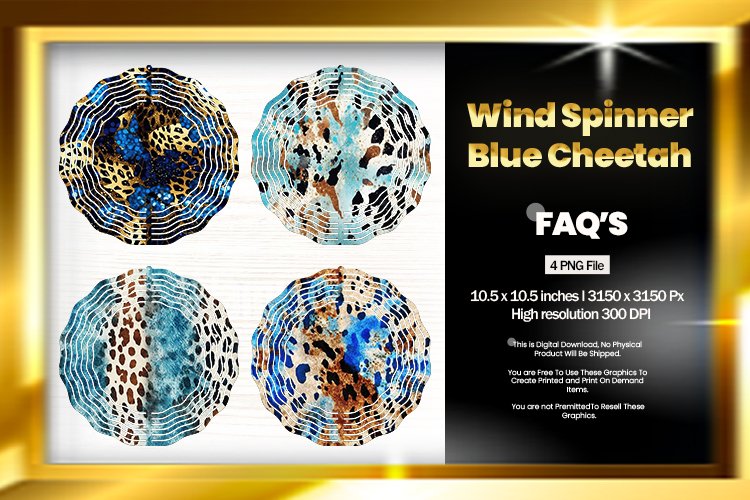 Blue Cheetah Wind Spinner Sublimation Design - 04 Variations