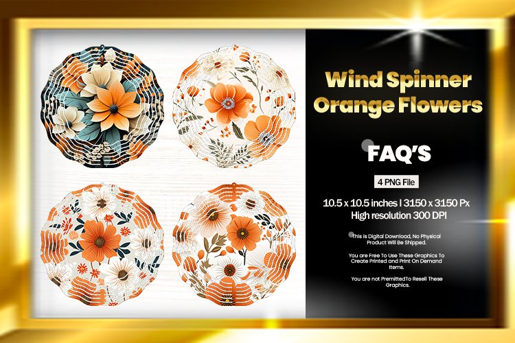 Orange Flowers Wind Spinner Sublimation Design