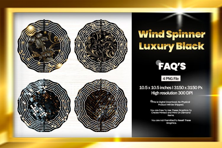 Luxury Black Wind Spinner Sublimation Design - 04 Variations