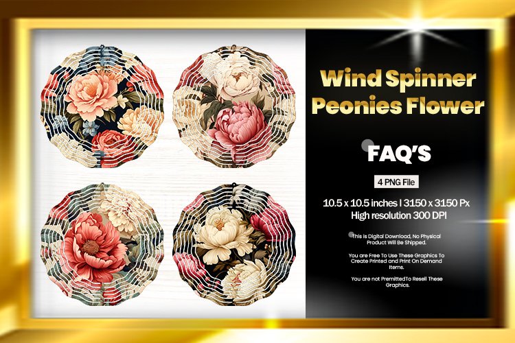 Peonies Flower Wind Spinner Sublimation Design