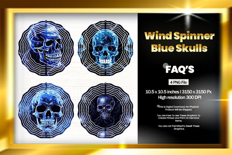 Blue Skulls Wind Spinner Sublimation Design - 04 Variations