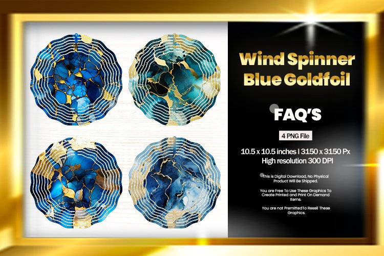 Blue Goldfoil Wind Spinner Sublimation Design - 04 Variation