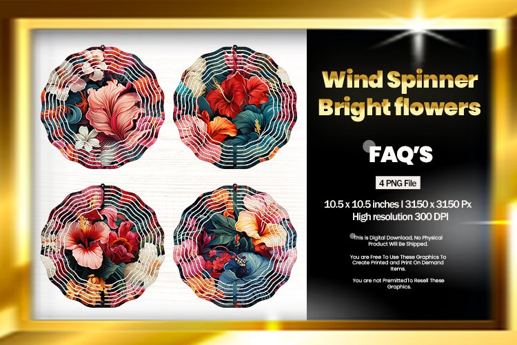 Flowers Wind Spinner Sublimation Design - 04 Variations