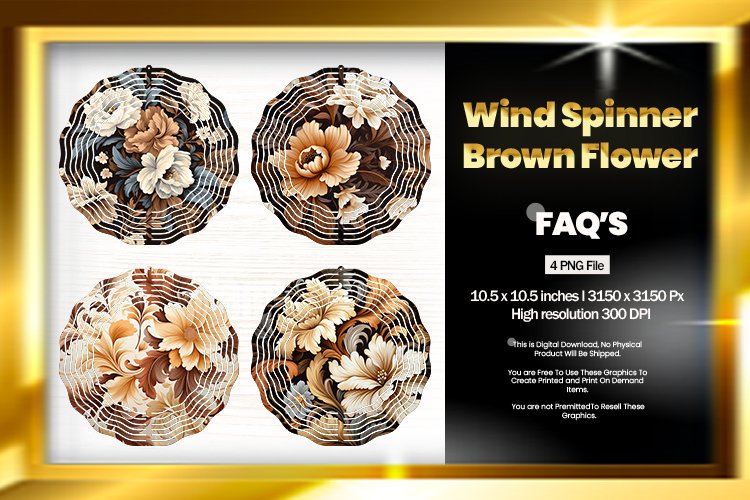 Brown Flower Wind Spinner Sublimation Design - 04 Variations