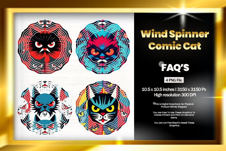 Comic Cat Wind Spinner Sublimation Design - 04 Variations