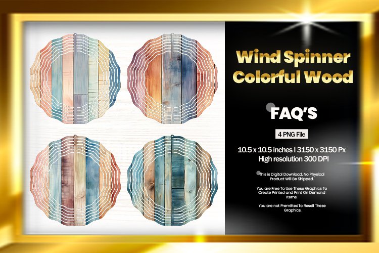 Colorful Wood Wind Spinner Sublimation Design - 04 Variation