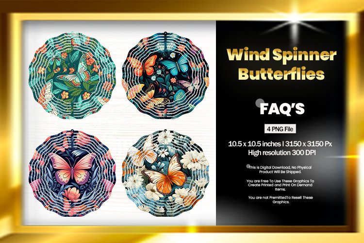 Butterflies Wind Spinner Sublimation Design - 04 Variations
