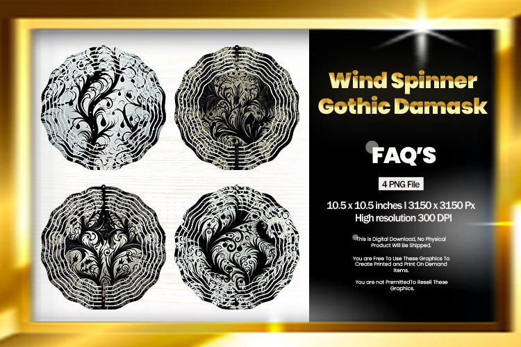 Gothic Damask Wind Spinner Sublimation Design - 04 Variation