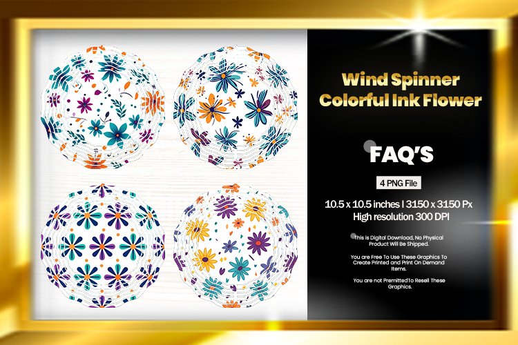 Ink Flower Wind Spinner Sublimation Design - 04 Variations