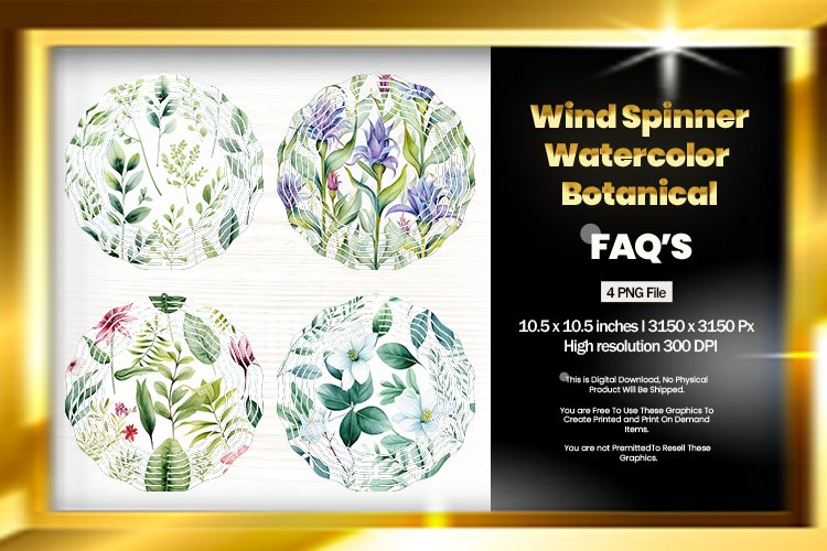 Watercolor Botanical Wind Spinner Sublimation Design