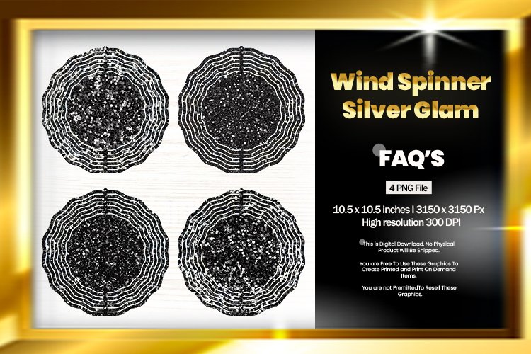 Silver Glam Wind Spinner Sublimation Design - 04 Variations