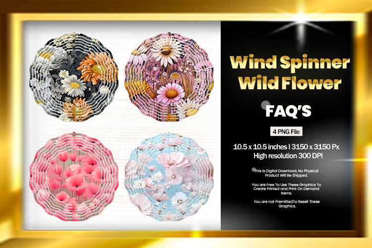 Wild Flower Wind Spinner Sublimation Design - 04 Variations