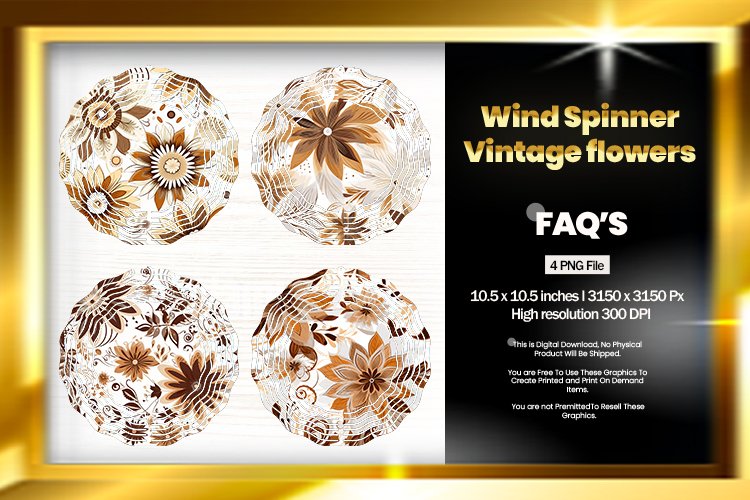 Vintage flowers Wind Spinner Sublimation Design