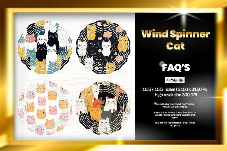 Cat Wind Spinner Sublimation Design - 04 Variations