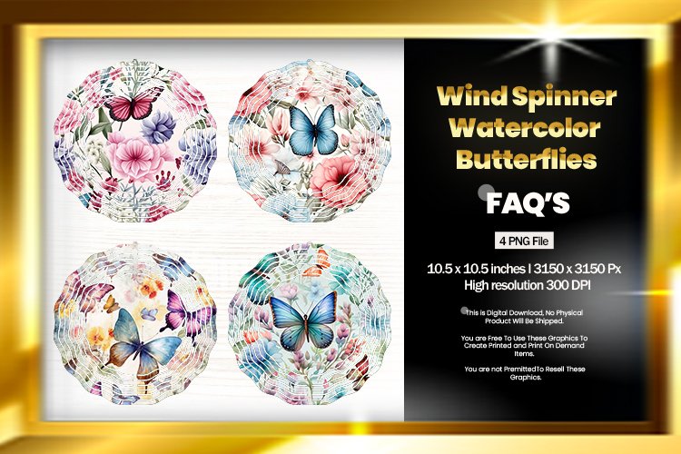 Watercolor butterflies Wind Spinner Sublimation Design