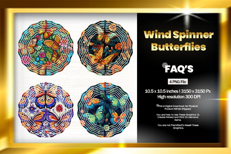 Butterflies Wind Spinner Sublimation Design - 04 Variations