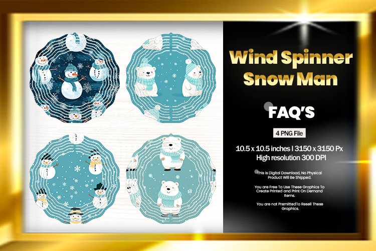 Snow Man Wind Spinner Sublimation Design - 04 Variations