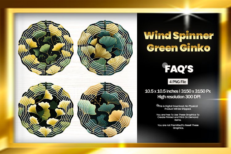 Green Ginko Wind Spinner Sublimation Design - 04 Variations