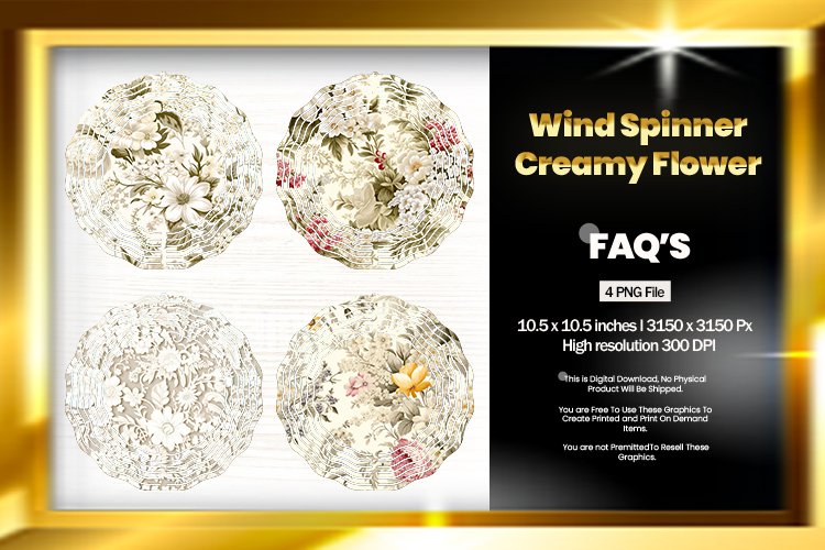 Creamy Flower Wind Spinner Sublimation Design - 04 Variation