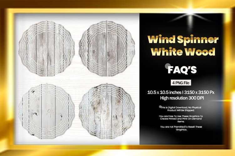 White Wood Wind Spinner Sublimation Design - 04 Variations