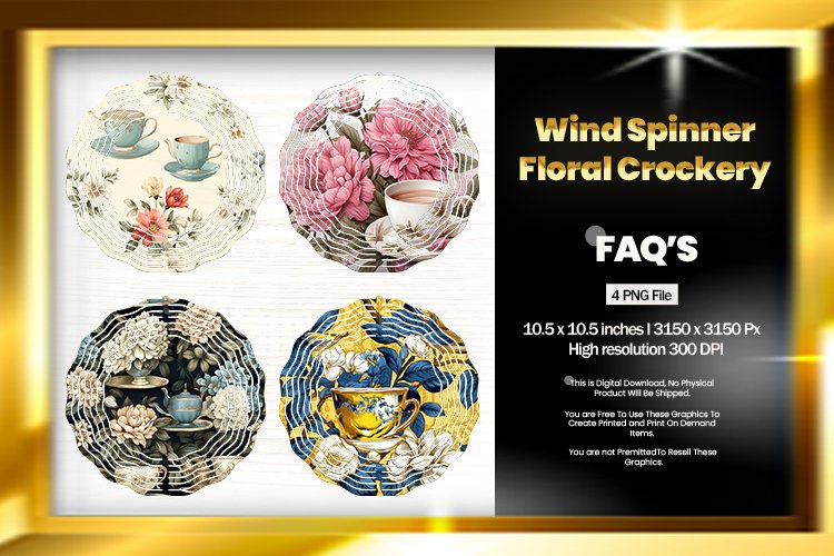 Crockery Wind Spinner Sublimation Design - 04 Variations