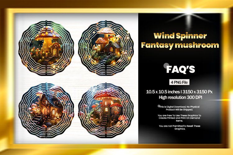 Mushroom Wind Spinner Sublimation Design - 04 Variations