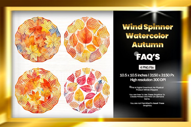 Watercolor Autumn Wind Spinner Sublimation Design