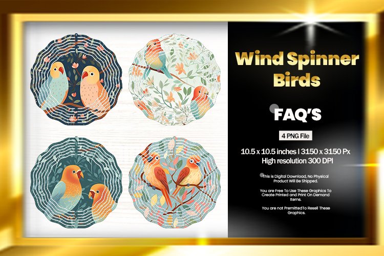 Birds Wind Spinner Sublimation Design - 04 Variations