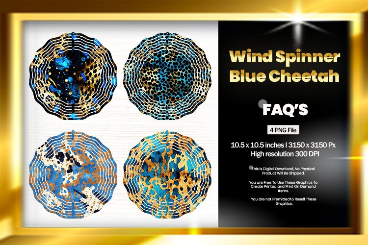 Blue Cheetah Wind Spinner Sublimation Design - 04 Variations