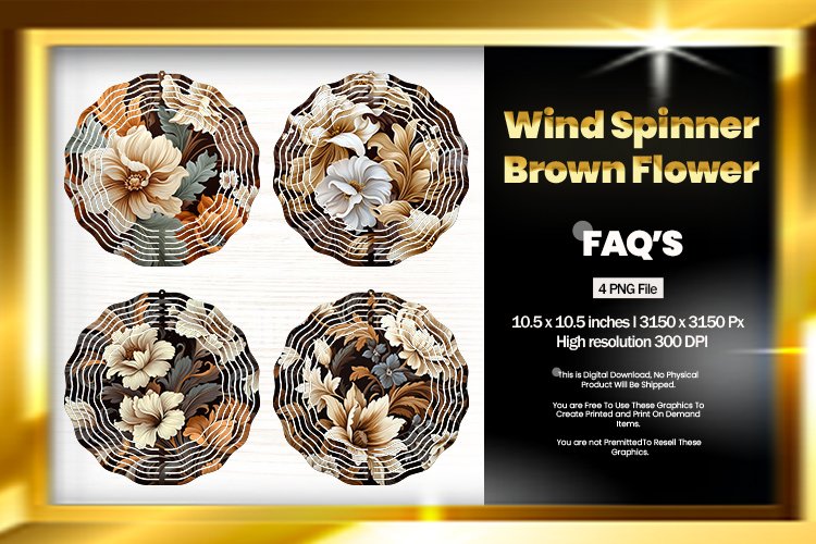 Brown Flower Wind Spinner Sublimation Design - 04 Variations