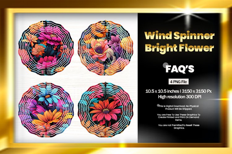 Bright Flower Wind Spinner Sublimation Design - 04 Variation