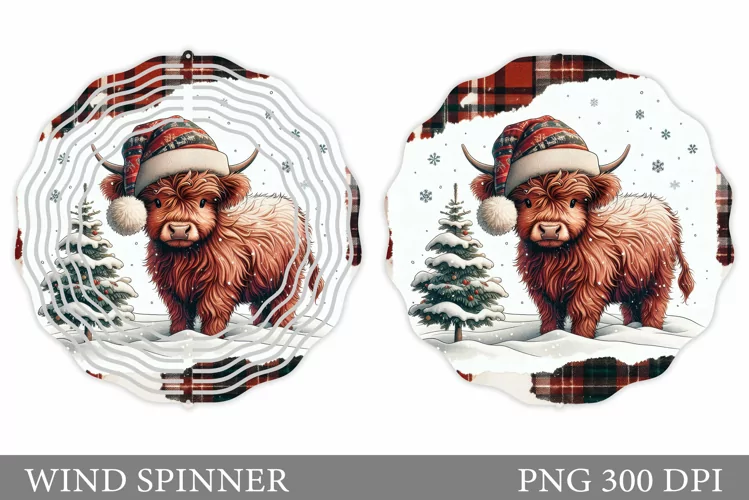 Highland Cow Wind Spinner. Christmas Wind Spinner Design