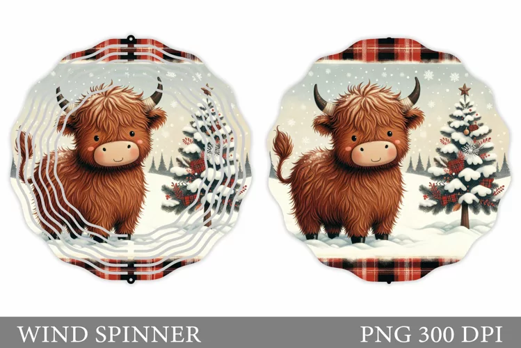 Highland Cow Wind Spinner. Christmas Wind Spinner Design
