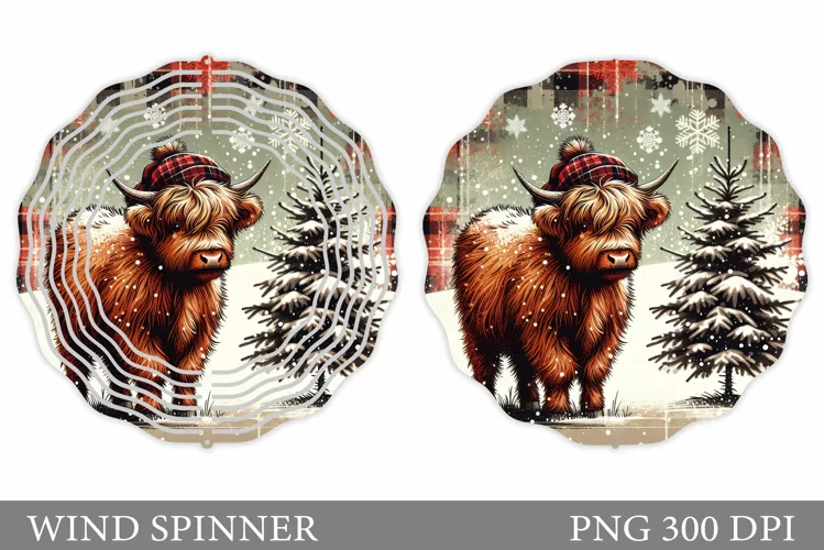 Highland Cow Wind Spinner. Christmas Wind Spinner Design