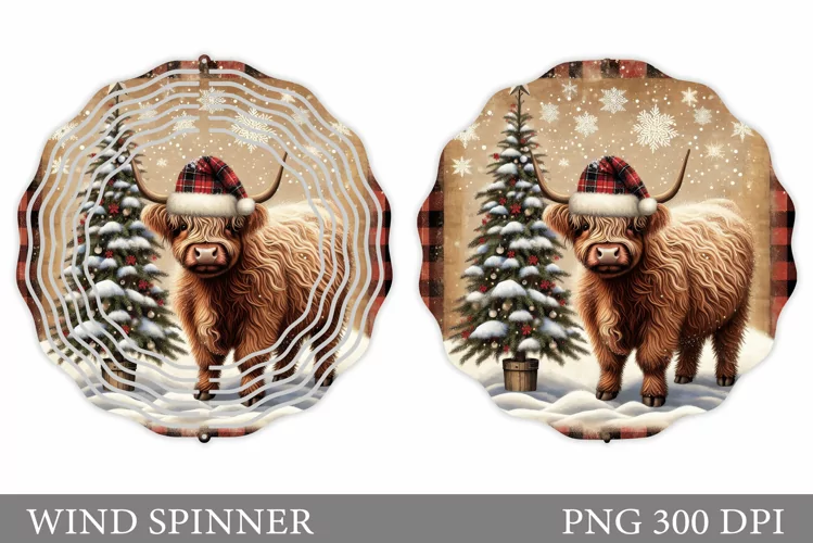 Highland Cow Wind Spinner. Christmas Wind Spinner Design