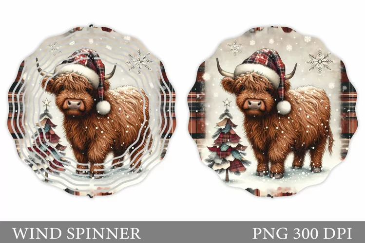 Highland Cow Wind Spinner. Christmas Wind Spinner Design